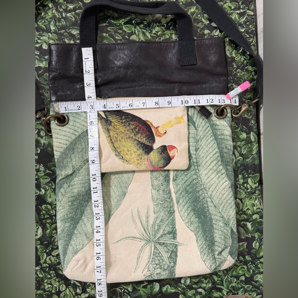 Anthropologie Jasper & Jeera Parrot Print Satchel with Black Leather Strap - Picture 8 of 15